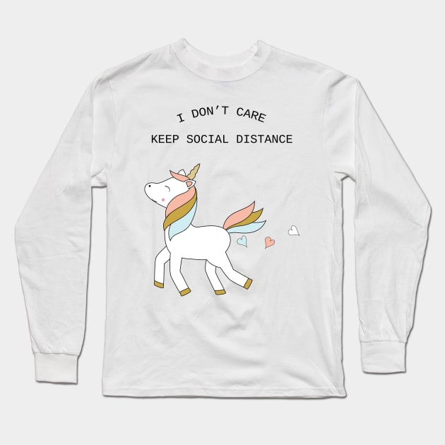 Unicorn - keep social distance - black text Long Sleeve T-Shirt by grafart